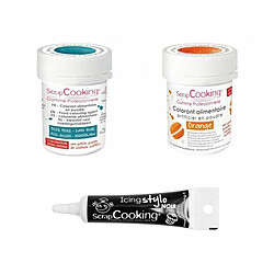 Scrapcooking 2 colorants alimentaires bleu foncé-orange + Stylo glaçage noir