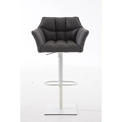 Decoshop26 Tabouret de bar chaise haute de comptoir couture carrées assise en tissu gris titane cadre en métal blanc 10_0004757