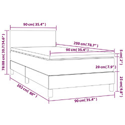 vidaXL Sommier à lattes de lit avec matelas Gris 90x200 cm Similicuir pas cher