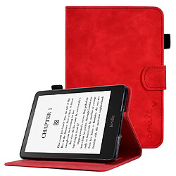 Etui en PU motif en forme de cœur avec support et porte-cartes pour votre Amazon Kindle Paperwhite (2015)/2 (2015)/3 (2015)/4 (2018) - rouge