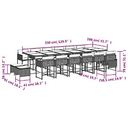 vidaXL Ensemble à manger de jardin et coussins 17 pcs marron rotin pas cher