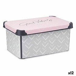 Kipit Boîte de rangement avec couvercle Vibes Gris Rose Plastique 10 L (22,7 x 16,5 x 34,5 cm) (12 Unités)