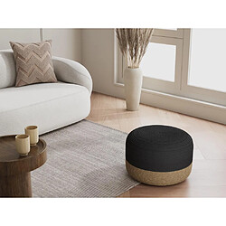 Vente-Unique Pouf rond en rotin naturel clair et noir SALVETI