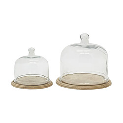 Aubry Gaspard Cloches en verre + plateaux en manguier (lot de 2).