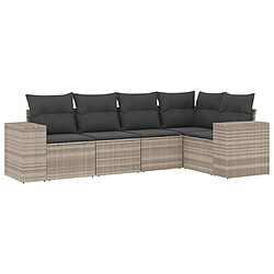 vidaXL Salon de jardin 5 pcs avec coussins gris clair résine tressée