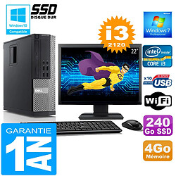 PC DELL 990 SFF Core I3-2120 Ram 4Go Disque 240 Go SSD Wifi W7 Ecran 22" - Occasion