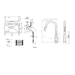 Auralum MAX Évier Cuisine1Bac Noir 58*45*18CM,avec Egouttoir évier Enroulable/Distributeur Savon+robinet de cuisine rétractable à deux fonctions, Noir