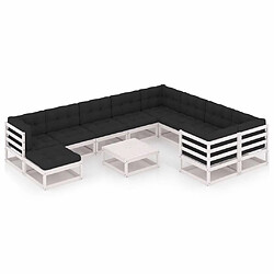 Maison Chic Salon de jardin 11pcs + coussins - Mobilier/Meubles de jardin - Table et chaises d'extérieur Blanc Bois de pin massif -MN13411