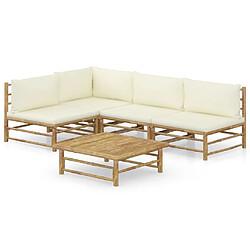 Maison Chic Salon de jardin 5 pcs + coussins - Mobilier/Meubles de jardin - Table et chaises d'extérieur blanc crème Bambou -MN72221