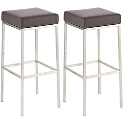 Decoshop26 Lot de 2 tabourets de bar avec repose-pieds design simple hauteur 85 cm en PVC marron et acier inoxydable 10_0004373