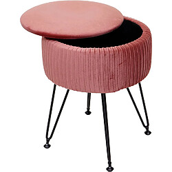 Avis Decoshop26 Tabouret avec compartiment de rangement Ø 33cm aspect velours rose cadre noir TABO04016