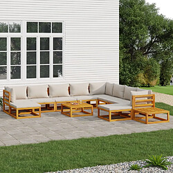 vidaXL Salon de jardin 12 pcs avec coussins gris clair bois massif