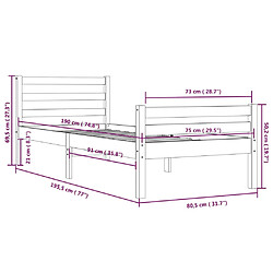 vidaXL Cadre de lit sans matelas marron miel bois massif 75x190 cm pas cher