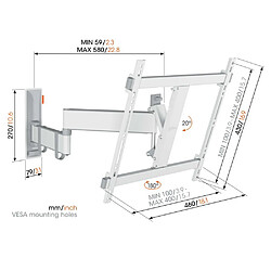 Support mural inclinable/orientable pour écrans 32" à 65" blanc - TVM3445WHT - VOGEL'S