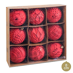 BigBuy Home Boules de Noël Rouge Plastique Ø 8 cm 24 x 24 x 8 cm (9 Unités)