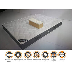 King Of Dreams Matelas Latex 75 Kg/m3 + Mousse 35 Kg/m3 HR 160x200 x 21 cm + Oreiller Visco + Alèse Accueil Moelleux Soutien Ferme - 7 Zones de Confort