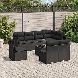 Maison Chic Salon de jardin 9 pcs avec coussins | Ensemble de Table et chaises | Mobilier d'Extérieur noir résine tressée -GKD32639