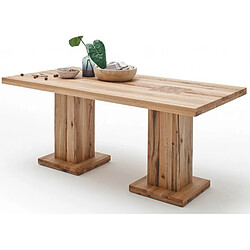 Table à manger en chêne sauvage laqué mat, avec 2 colonnes - L.260 x H.76 x P.100 cm -PEGANE-