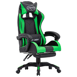 vidaXL Fauteuil de jeux vidéo avec repose-pied Vert et noir Similicuir