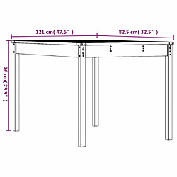 vidaXL Table de jardin marron miel 121x82,5x76 cm bois massif de pin pas cher