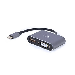 Gembird A-USB3C-HDMIVGA-01 Adaptateur d'affichage USB Type-C vers HDMI + VGA, gris sidéral, 0,15 m