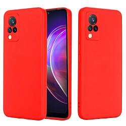 Coque en silicone, antichoc, découpe précise couleur unie avec sangle rouge pour votre Vivo V21 4G