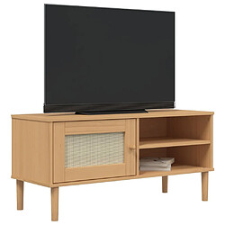 Avis Maison Chic Meuble TV scandinave - Banc TV pour salon SENJA aspect rotin marron 106x40x49cm bois massif pin -MN55579