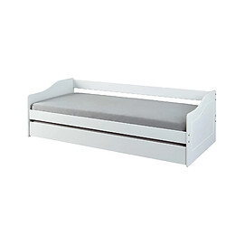 Pegane Lit Banquette 90x200 en pin massif coloris vernis blanc - Longueur 207 x Profondeur 96,5 x Hauteur 62 cm