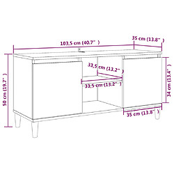 vidaXL Meuble TV avec pieds en bois solide Chêne fumé 103,5x35x50 cm pas cher