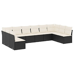 Maison Chic Salon de jardin 10 pcs avec coussins | Ensemble de Table et chaises | Mobilier d'Extérieur noir résine tressée -GKD83444