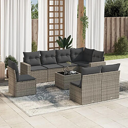 Maison Chic Salon de jardin 9 pcs avec coussins | Ensemble de Table et chaises | Mobilier d'Extérieur gris résine tressée -GKD21032