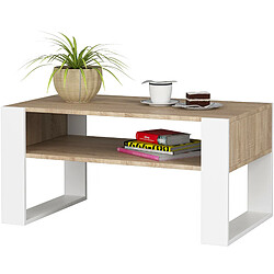 AKORD Table basse corps Chêne Sonoma, façade Blanc 92x45x53 cm