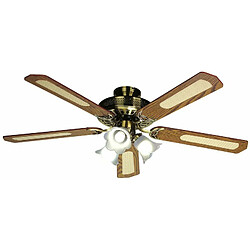 FARELEK - BALEARES O 132 cm - Ventilateur de plafond reversible, 5 pales noyer / cannees + eclairage 3 tulipes 60 watts E27 - 11