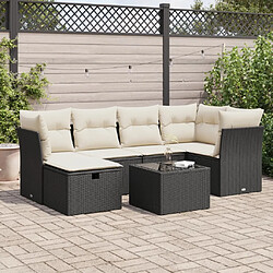 vidaXL Salon de jardin 7 pcs avec coussins noir résine tressée