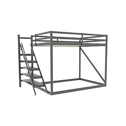 ComfortXL Lit Mezzanine 140x200cm En Bois Massif Avec Échelle De Sécurité Et Cadre à Lattes, Gris pas cher