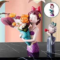 Jolie Fille Sèche Fleur Vase Résine Bureau Bureau à Domicile Sculpture Sirène_purple pas cher