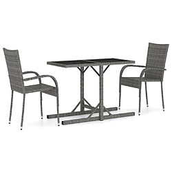 Salle à manger de jardin 3 pcs,Table et chaise à dîner Gris -MN69315