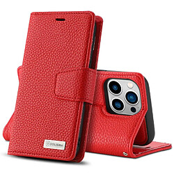 Etui en PU texture litchi, magnétique avec support pour votre iPhone 14 Pro - rouge