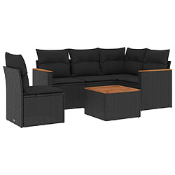 vidaXL Salon de jardin 6 pcs avec coussins noir résine tressée