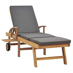 Avis Helloshop26 Transat chaise longue bain de soleil lit de jardin terrasse meuble d'extérieur avec coussin bois de teck solide gris foncé 02_0012430