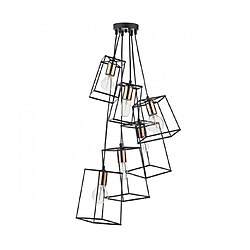 Luminaire Center Suspension Tower noir mat et cuivre poli 6 ampoules