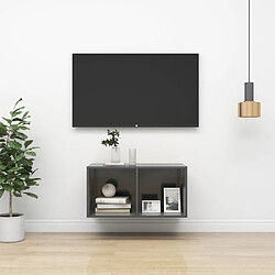 vidaXL Meuble TV mural Gris brillant 37x37x72 cm Bois d’ingénierie