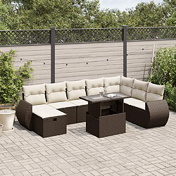 vidaXL Salon de jardin avec coussins 9 pcs marron résine tressée