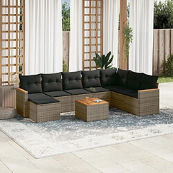 Maison Chic Salon de jardin 9 pcs avec coussins | Ensemble de Table et chaises | Mobilier d'Extérieur gris résine tressée -GKD72212