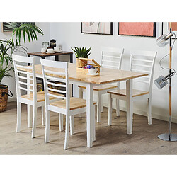 Beliani Table de salle à manger extensible en bois clair et blanc 120/150 x 80 cm HOUSTON