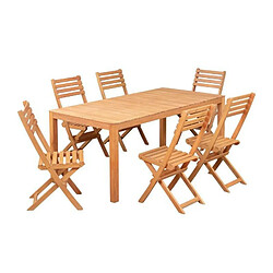 Ensemble repas de jardin 6 personnes - Eucalyptus FSC - Table 180 x 80 cm + 6 chaises pliantes