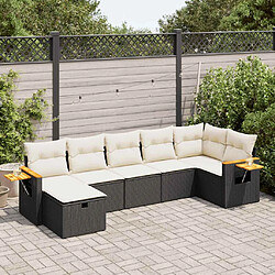 vidaXL Salon de jardin 7 pcs avec coussins noir résine tressée