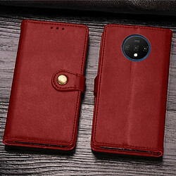 Wewoo Housse Coque Pour One Plus 7T Étui en cuir de couleur unie rétro avec boucle de protection téléphone portable cadre photo et fente carte et fonction support et portefeuille Rouge