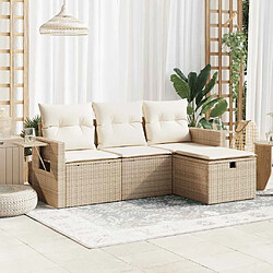 vidaXL Salon de jardin avec coussins 4 pcs beige résine tressée