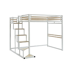 Vente-Unique Lit mezzanine 140 x 200 cm - Métal et MDF - Blanc - JOGUI